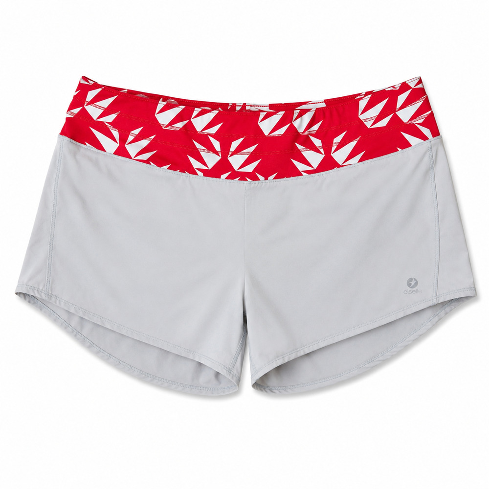 Oiselle Roga Running Shorts Size 8 Gray Red Geometric Print Lined Athletic